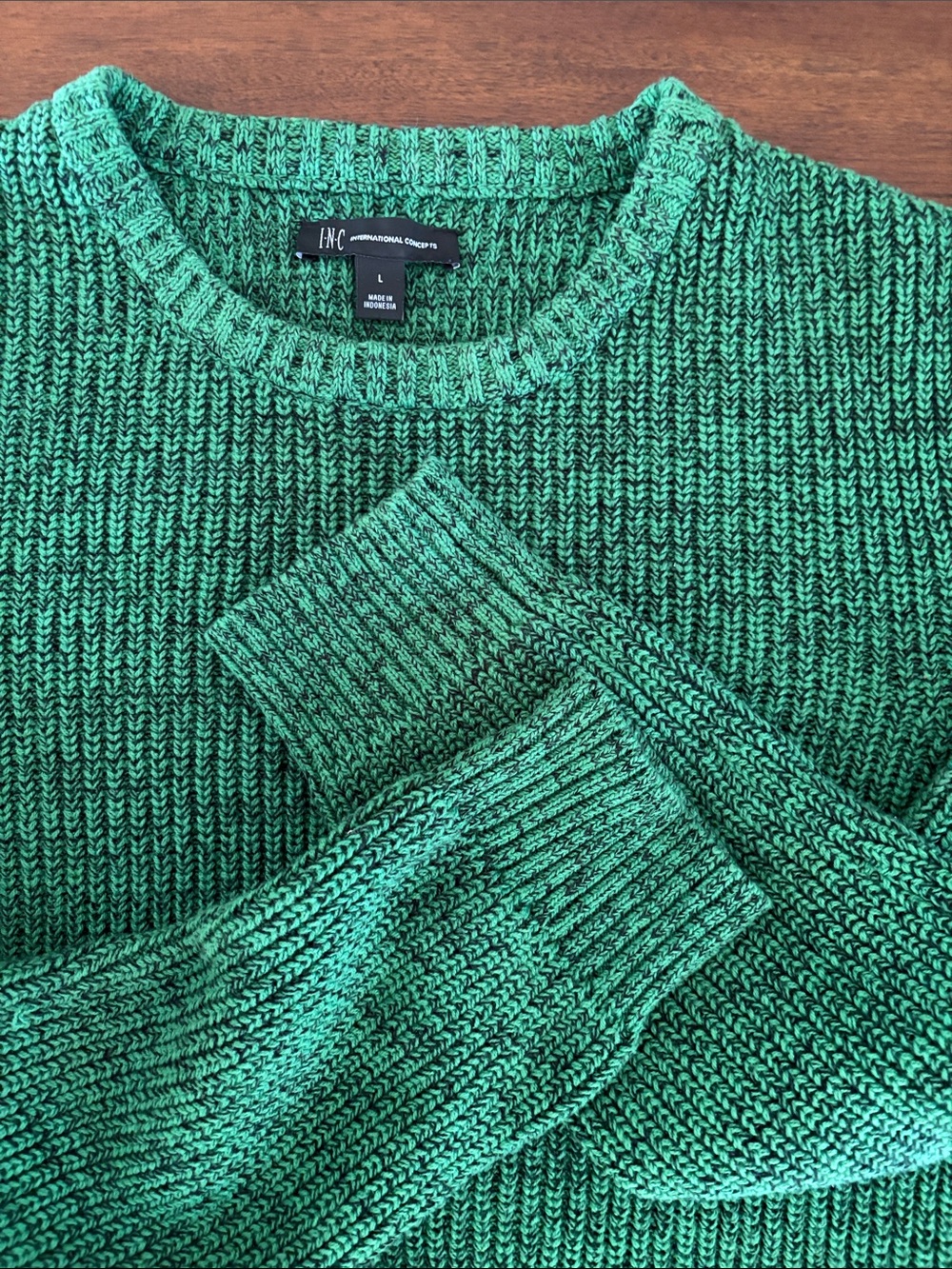 INC International Concepts Green Marled Crewneck Sweater New w/o Tag.